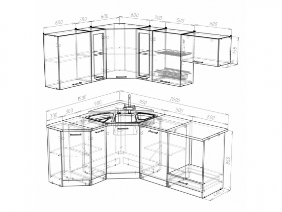 Кухонный гарнитур Лира Мега Оптима угловой 1500х2000