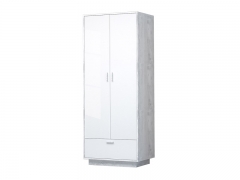 Шкаф 2-х дверный с ящиком ШК-1 Эго бетон светлый-белый глянец (на цоколе)